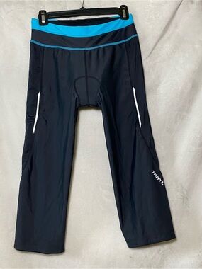 Women’s Black Cycling Capri Leggings with Blue Waistband